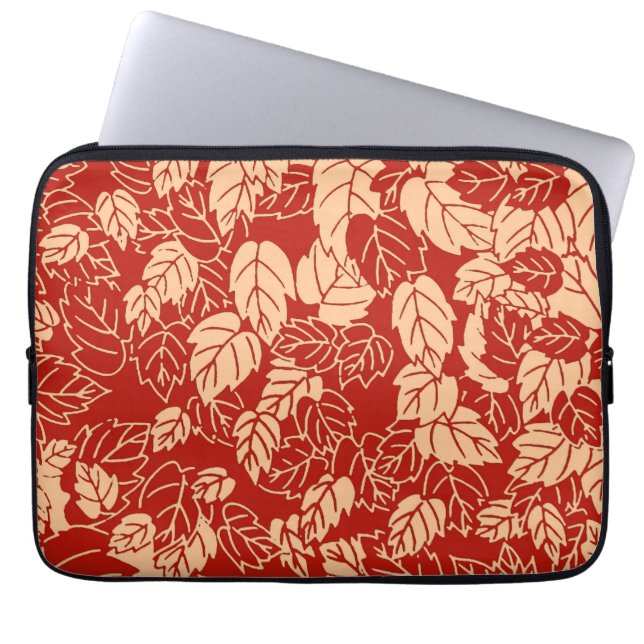 Japanese Leaf Print, Mandarin Orange Laptop Sleeve (Front)