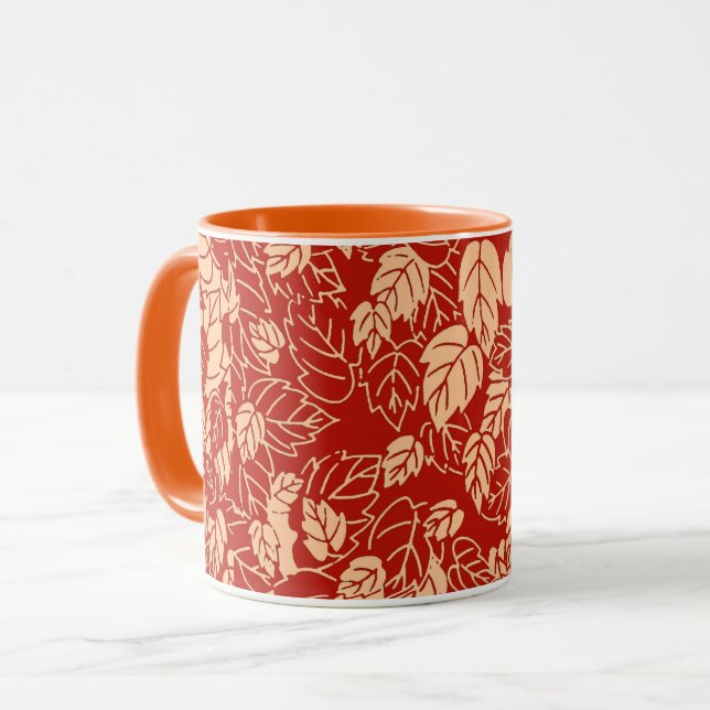 Japanese Leaf Print, Mandarin Orange Mug (Front Left)