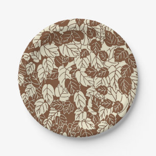 Japanese Leaf Print, Taupe Tan and Beige Paper Plate