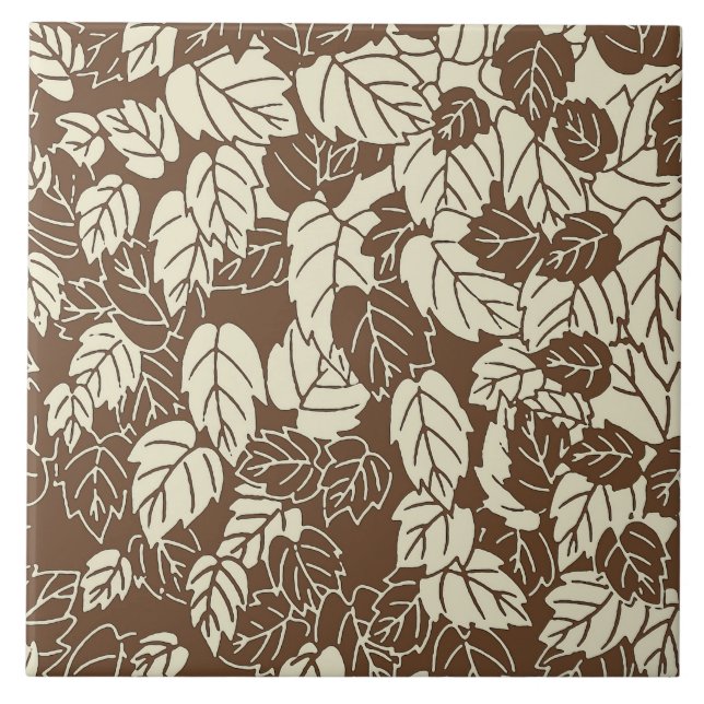 Japanese Leaf Print, Taupe Tan and Beige Tile (Front)