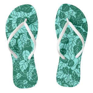 Japanese Leaf Print, Turquoise and Aqua Jandals