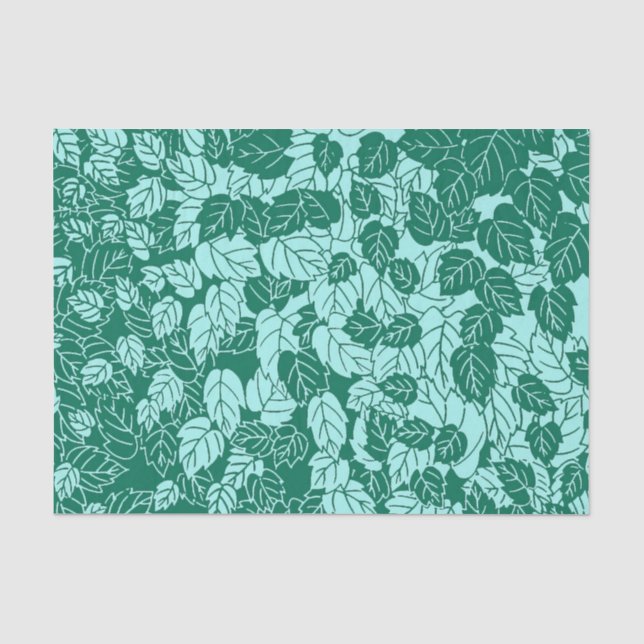 Japanese Leaf Print, Turquoise and Aqua Tissue Paper (Front)