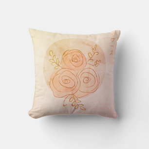 Japanese line art burnt amber roses   cushion