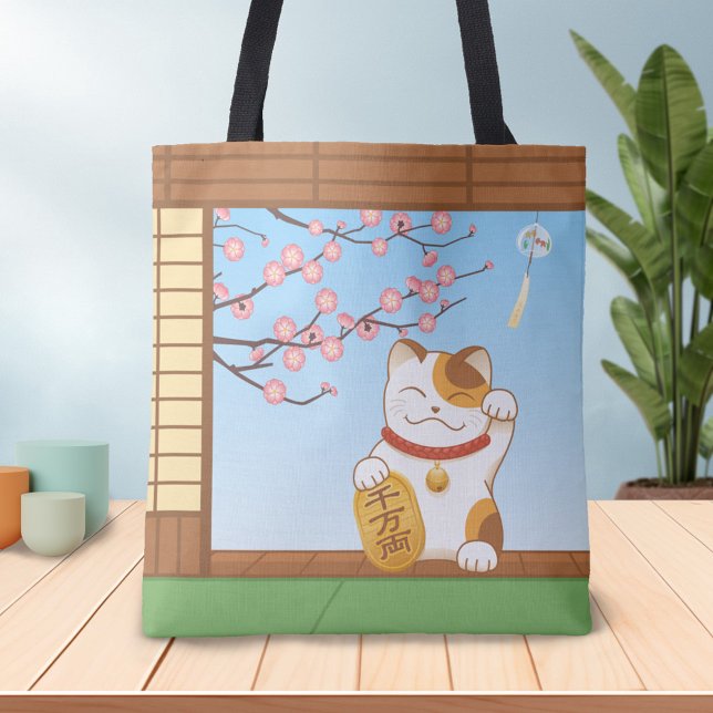Japanese Lucky Calico Cat, Maneki Neko Tote Bag (Creator Uploaded)
