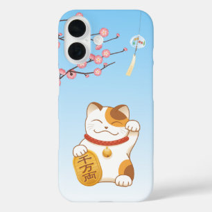 Japanese Lucky Cat, Calico Maneki Neko iPhone 16 Case