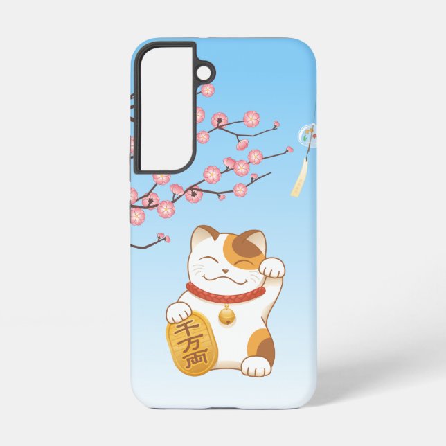 Japanese Lucky Cat, Calico Maneki Neko Samsung Galaxy S22 Case (Back)