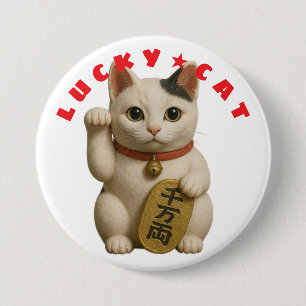 Japanese Lucky Cat Charm 7.5 Cm Round Badge