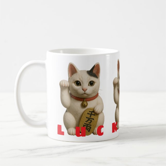 Japanese Lucky Cat Charm Coffee Mug (Left)