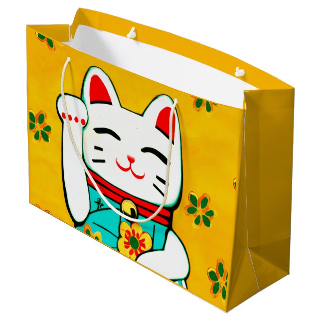 Japanese lucky cat large gift bag (Back Angled)