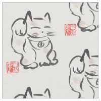 Japanese Lucky Cat Maneki Neko Fabric