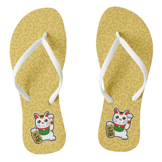 Japanese Lucky Cat- Maneki Neko Flip Flops (Footbed)