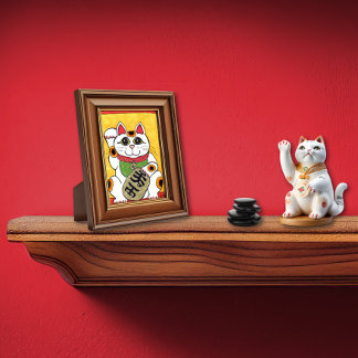 Japanese Lucky Cat Maneki Neko Folk Art Poster