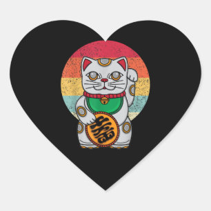 Japanese Lucky Cat Maneki Neko Kawaii Koban Feng Heart Sticker