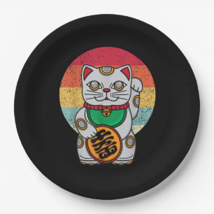 Japanese Lucky Cat Maneki Neko Kawaii Koban Feng Paper Plate