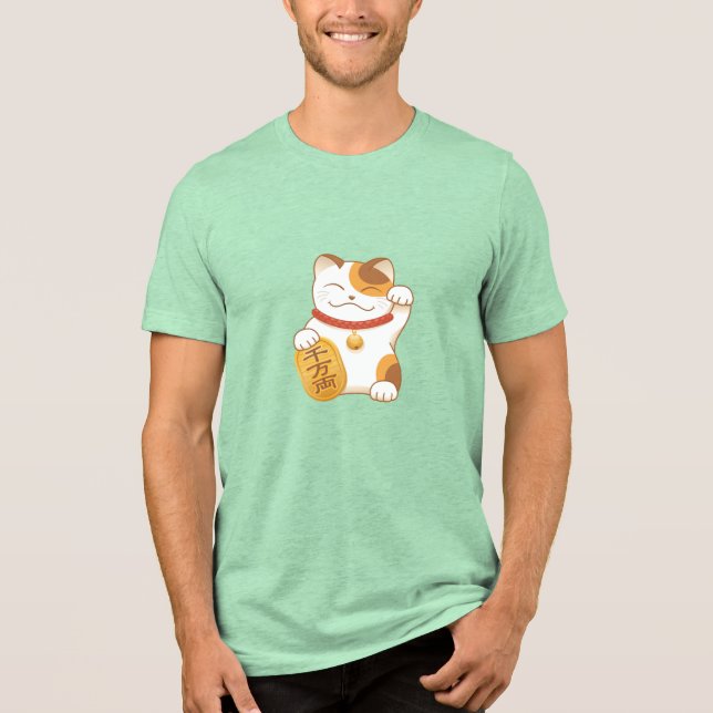 Japanese Lucky Cat, Maneki Neko Tri-Blend Shirt (Front)