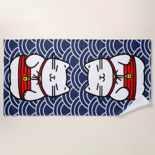 Japanese Lucky Cat or Maneki-Neko Beach Towel