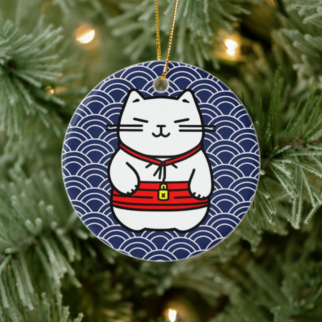 Japanese Lucky Cat or Maneki-Neko Ceramic Tree Decoration (Tree)