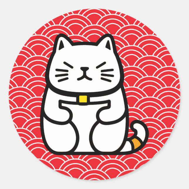 Japanese Lucky Cat or Maneki-Neko Classic Round Sticker (Front)