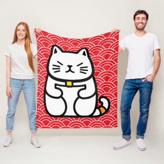 Japanese Lucky Cat or Maneki-Neko Fleece Blanket