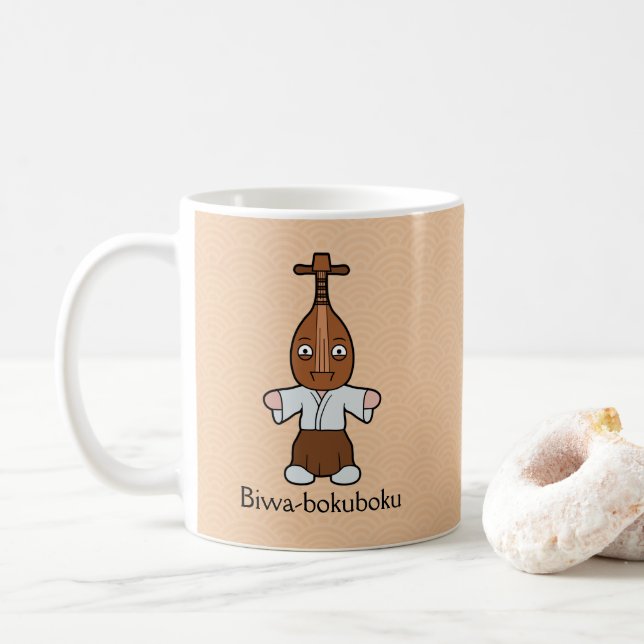 Japanese Lute Man Biwa-bokuboku: Cartoon Yokai Coffee Mug (With Donut)