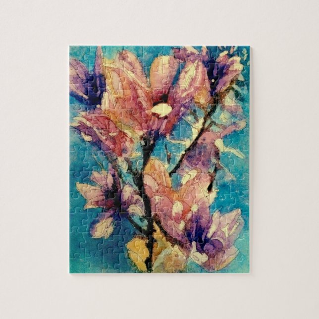 Japanese Magnolia watercolor batik Jigsaw Puzzle (Vertical)
