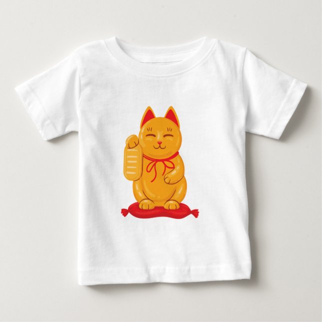 Japanese Maneki Neko Gold Cat, Symbol of Wealth Baby T-Shirt (Front)