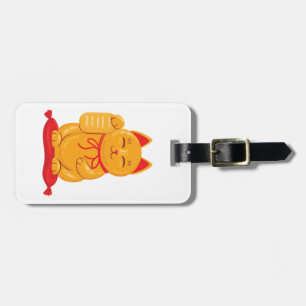 Japanese Maneki Neko Gold Cat, Symbol of Wealth Luggage Tag