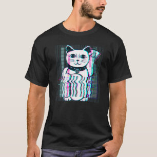 Japanese Maneki Neko Lucky Cat Vaporwave Japan Aes T-Shirt