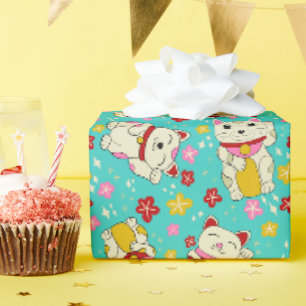 Japanese Maneki Neko Waving Good Luck Cats Wrapping Paper