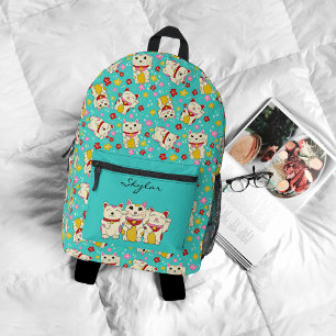 Japanese Maneki Neko Waving Lucky Cat Personalised Printed Backpack