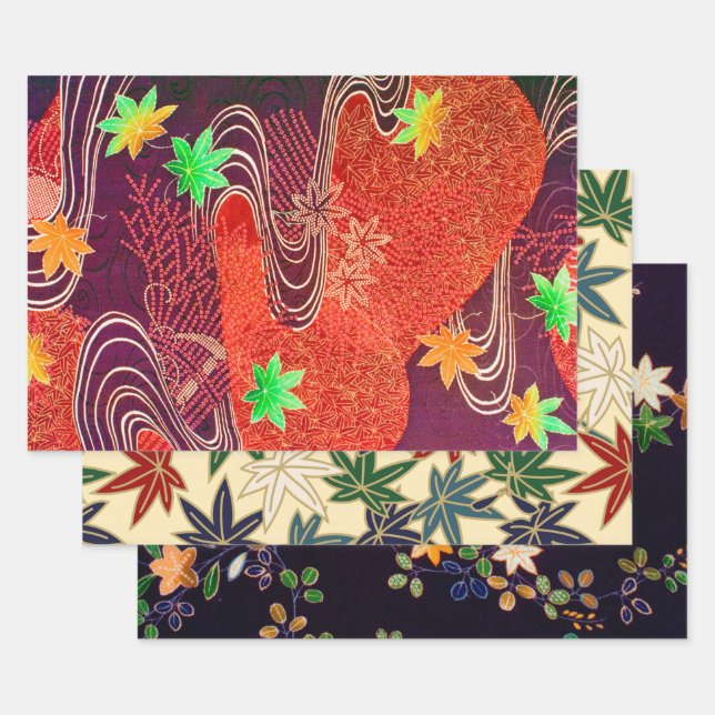 Japanese Maple Leaf Design Wrapping Paper Sheet (Set)