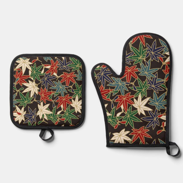Japanese Maple Leaf Oven Mitt & Pot Holder Set (Front)
