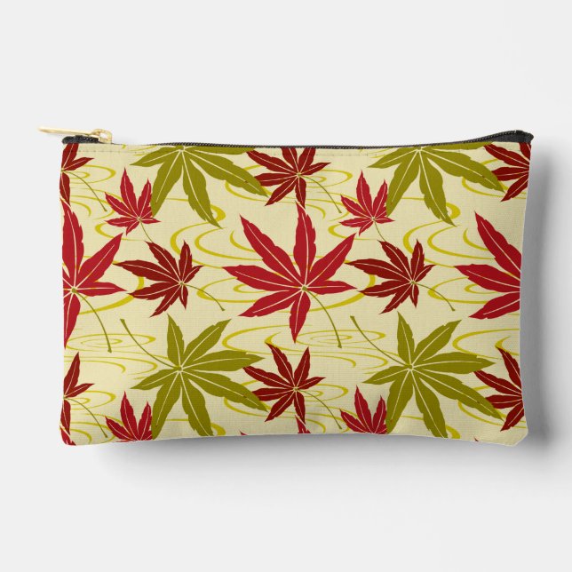 JAPANESE MAPLE LEAF PATTERN IN CREME ACCESSORY POUCH (Front)