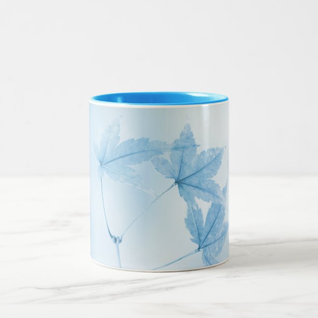 Japanese Maple Leaves in Blue Two-Tone Coffee Mug (Center)