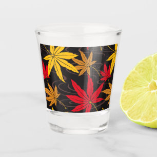 JAPANESE MAPLE PATTERN IN BLACK SHOT GLASS