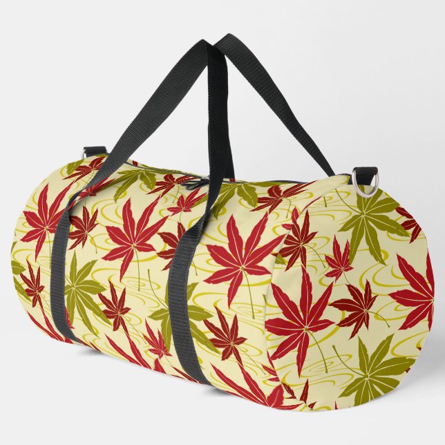 JAPANESE MAPLE PATTERN IN CREME DUFFLE BAG (Left Corner)