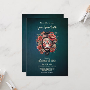 Japanese mask decorated with flowers. invitation