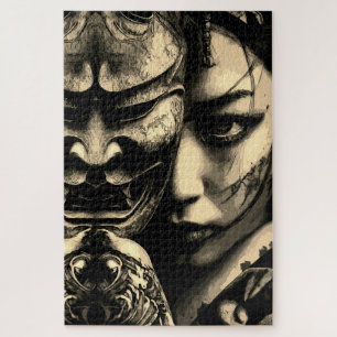 Japanese Masked Woman Dark Tattoo Realism Portrait Jigsaw Puzzle