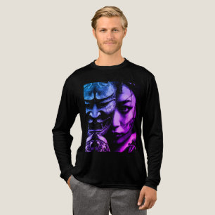 Japanese Masked Woman Dark Tattoo Realism Portrait Tri-Blend Shirt