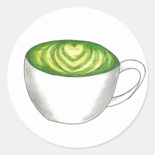 Japanese Matcha Green Tea Latte Teacup Foodie Classic Round Sticker