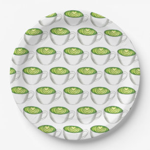 Japanese Matcha Green Tea Latte Teacup Foodie Paper Plate