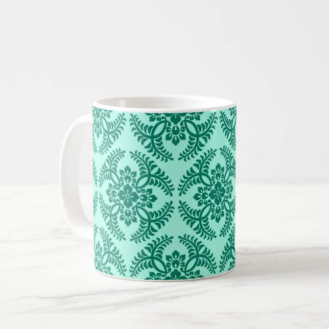 Japanese Medallion Pattern, Aqua and Turquoise Coffee Mug (Front Left)