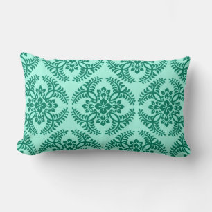 Japanese Medallion Pattern, Aqua and Turquoise Lumbar Cushion