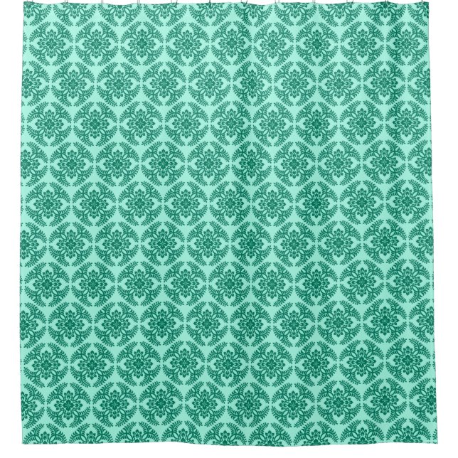 Japanese Medallion Pattern, Aqua and Turquoise  Shower Curtain (Front)