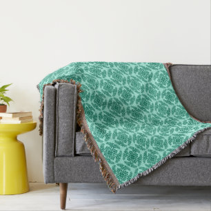 Japanese Medallion Pattern, Aqua and Turquoise Throw Blanket