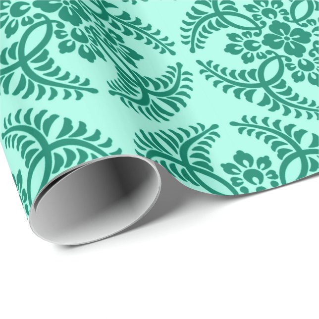 Japanese Medallion Pattern, Aqua and Turquoise Wrapping Paper (Roll Corner)