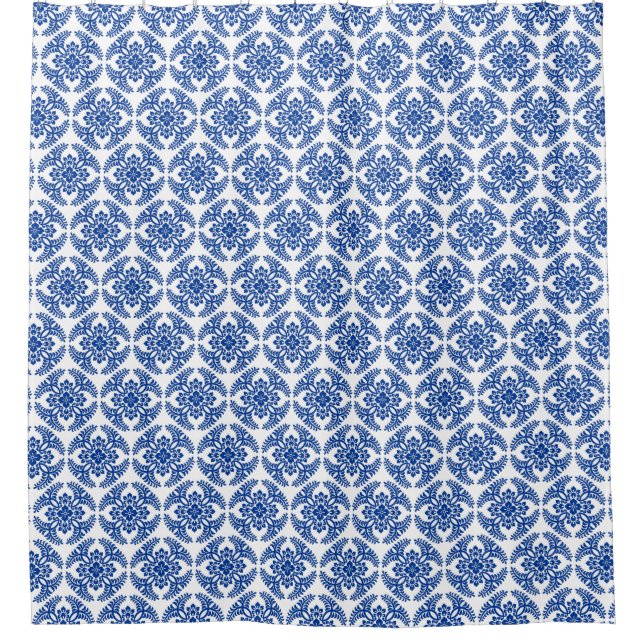 Japanese Medallion Pattern, Cobalt Blue and White  Shower Curtain (Front)