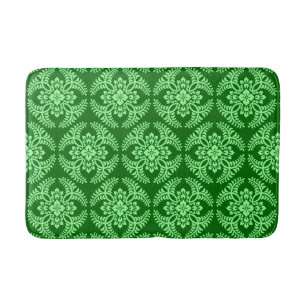 Japanese Medallion Pattern, Dark Jade Green Bath Mat