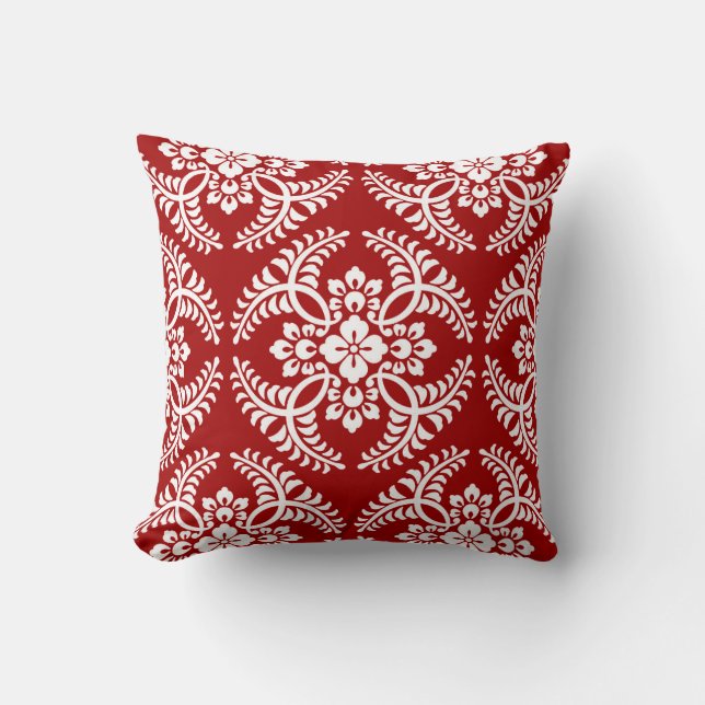Japanese Medallion Pattern, Deep Red and White Cushion (Front)