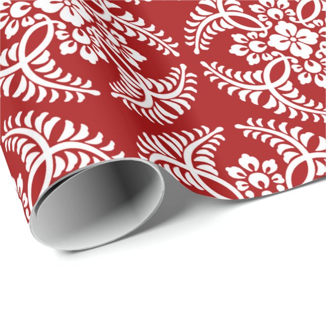 Japanese Medallion Pattern, Deep Red and White Wrapping Paper (Roll Corner)